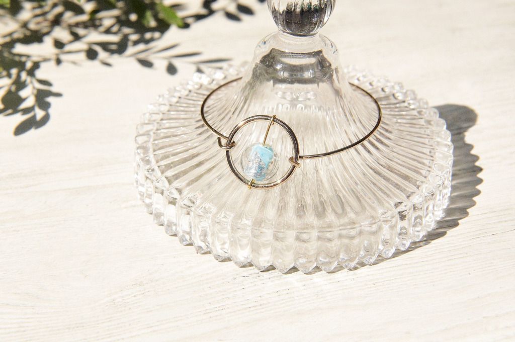 New Year's Gift / Minimalist / British Geometric Color Gradient Glass Ball Gold Bracelet / Bracelet-Blue Ice Heart Drop Glass - Bracelets - Glass Gold