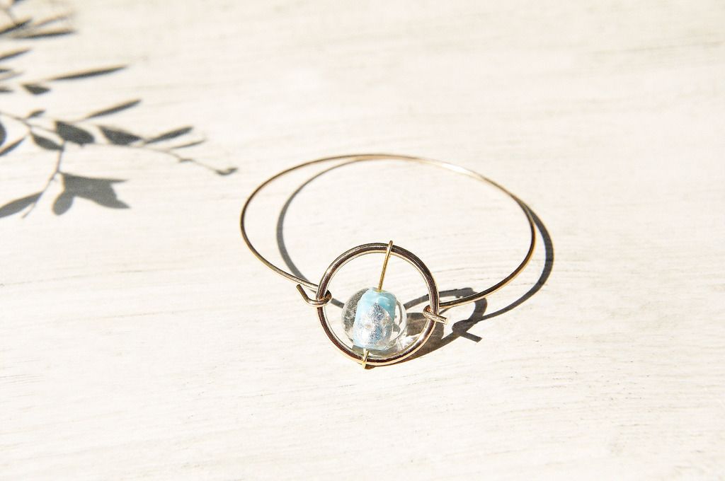 New Year's Gift / Minimalist / British Geometric Color Gradient Glass Ball Gold Bracelet / Bracelet-Blue Ice Heart Drop Glass - Bracelets - Glass Gold