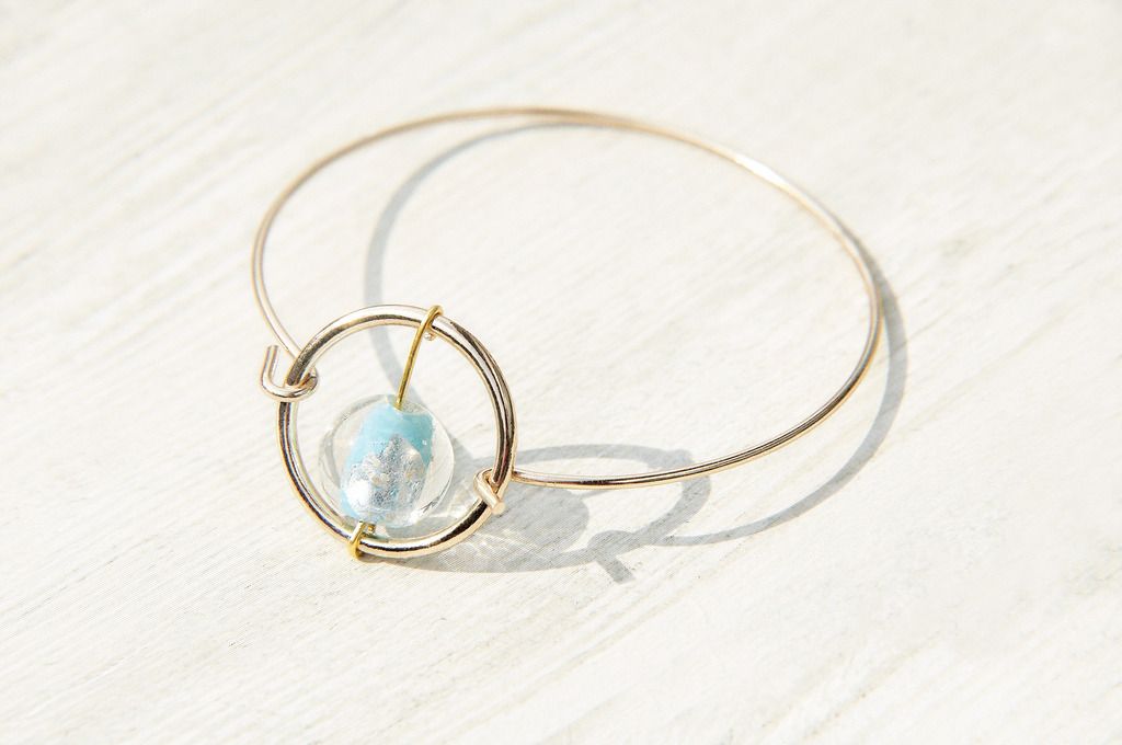 New Year's Gift / Minimalist / British Geometric Color Gradient Glass Ball Gold Bracelet / Bracelet-Blue Ice Heart Drop Glass - Bracelets - Glass Gold