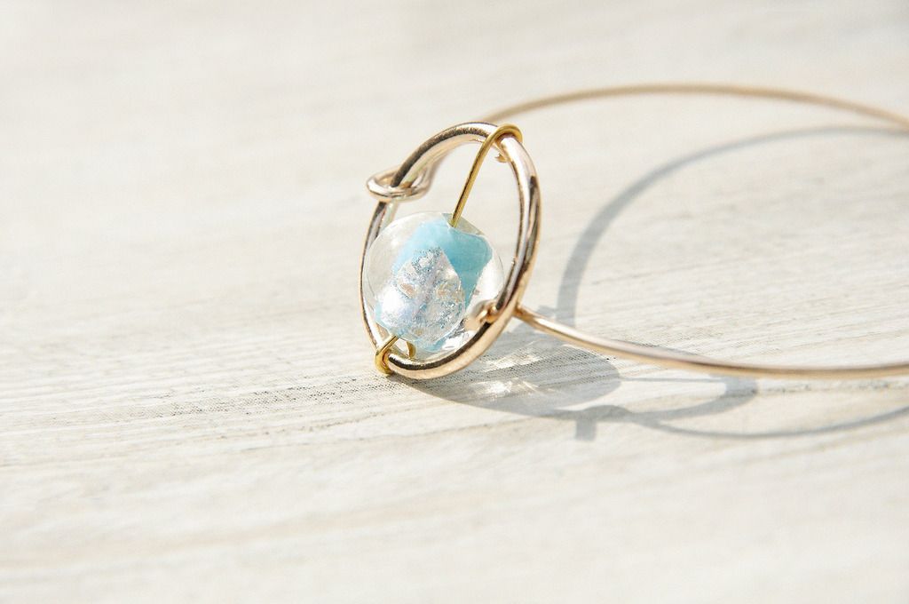 New Year's Gift / Minimalist / British Geometric Color Gradient Glass Ball Gold Bracelet / Bracelet-Blue Ice Heart Drop Glass - Bracelets - Glass Gold