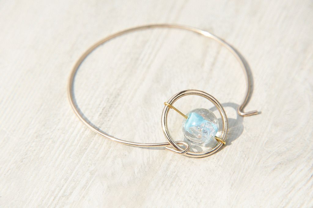 New Year's Gift / Minimalist / British Geometric Color Gradient Glass Ball Gold Bracelet / Bracelet-Blue Ice Heart Drop Glass - Bracelets - Glass Gold