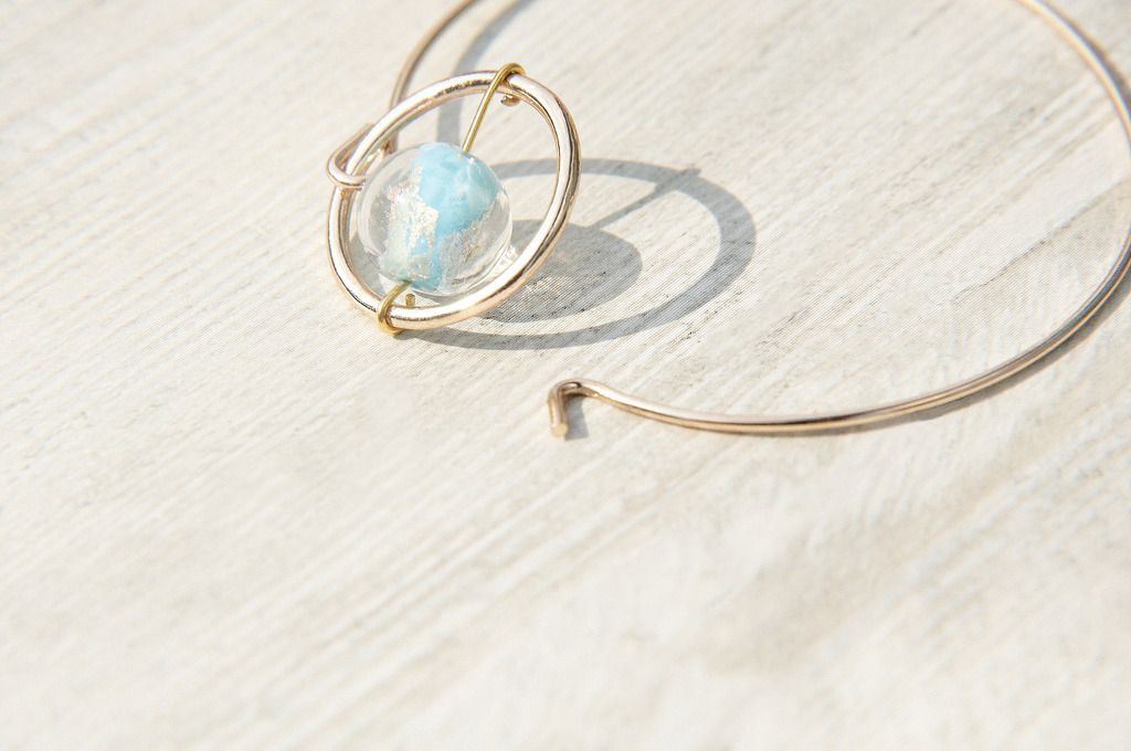 New Year's Gift / Minimalist / British Geometric Color Gradient Glass Ball Gold Bracelet / Bracelet-Blue Ice Heart Drop Glass - Bracelets - Glass Gold