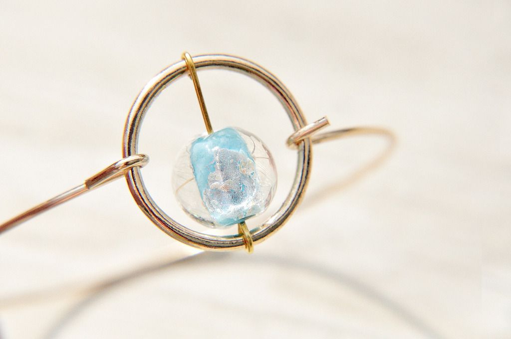 New Year's Gift / Minimalist / British Geometric Color Gradient Glass Ball Gold Bracelet / Bracelet-Blue Ice Heart Drop Glass - Bracelets - Glass Gold