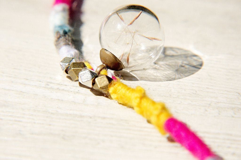 / Forest Girl / British style simple glass ball braided wool two-circle bracelet-Dandelion Forest - Bracelets - Glass Multicolor