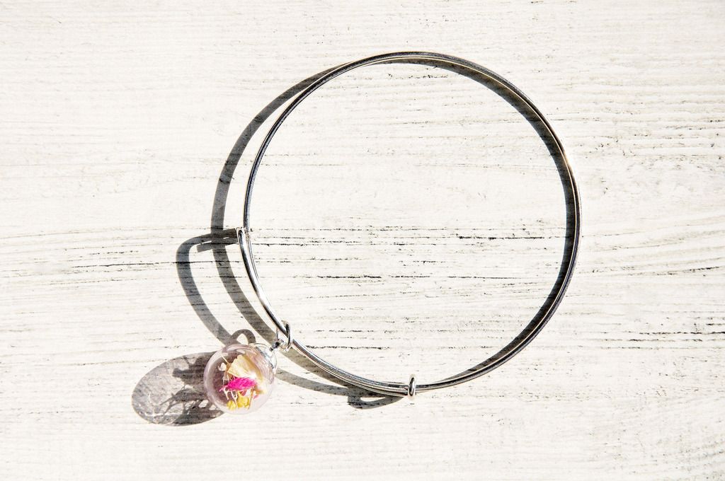 / Forest Girl / British Simple Pink Glass Ball Silver Bracelet / Bracelet-Little Forest - Bracelets - Glass Pink