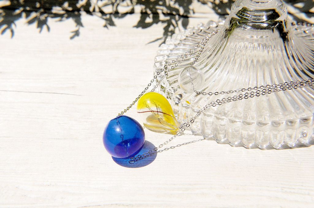 / Simplicity/ Minimalist Striped Mouth Blown Glass Necklace Short Chain Long Chain-Colorful Bubbles - Long Necklaces - Glass Multicolor
