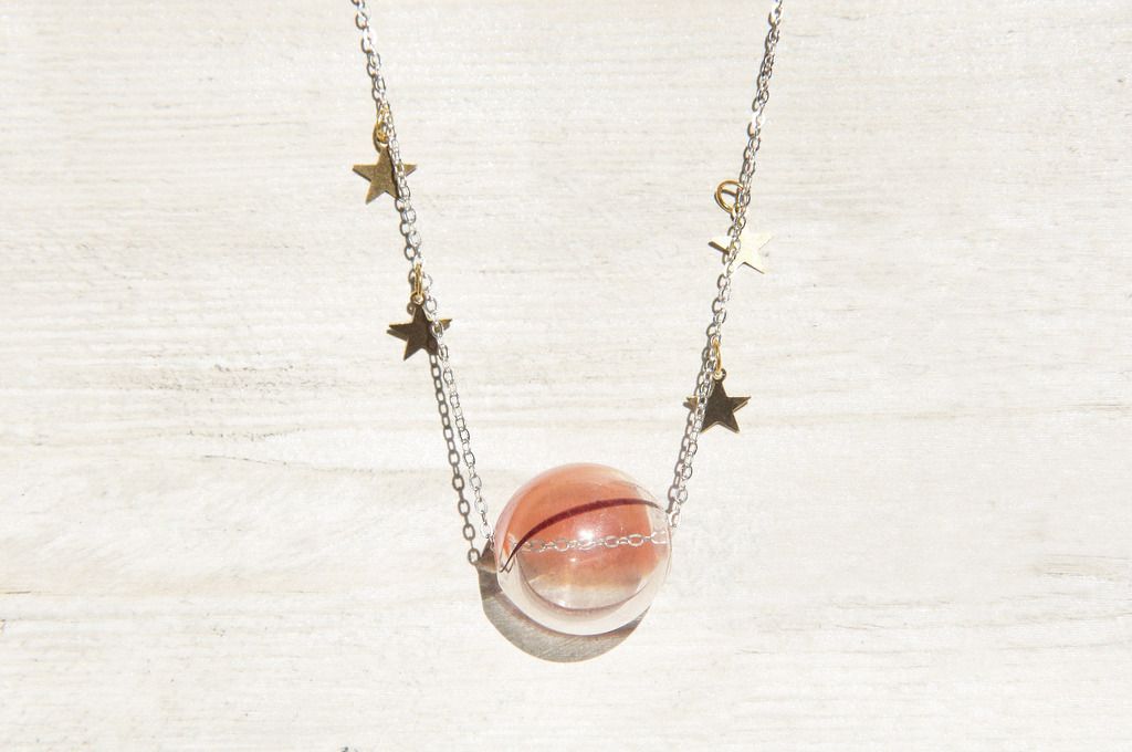New Year's Gift / Universe Planet / French Stripe Mouth Blown Glass Necklace Short Chain Long Chain Clavicle Chain-Fantasy Starry Universe - Long Necklaces - Glass Multicolor
