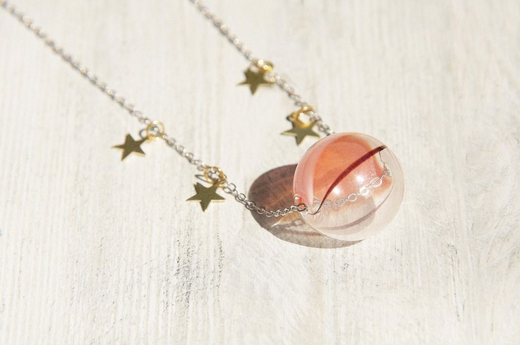 New Year's Gift / Universe Planet / French Stripe Mouth Blown Glass Necklace Short Chain Long Chain Clavicle Chain-Fantasy Starry Universe - Long Necklaces - Glass Multicolor