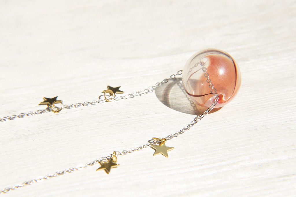 New Year's Gift / Universe Planet / French Stripe Mouth Blown Glass Necklace Short Chain Long Chain Clavicle Chain-Fantasy Starry Universe - Long Necklaces - Glass Multicolor