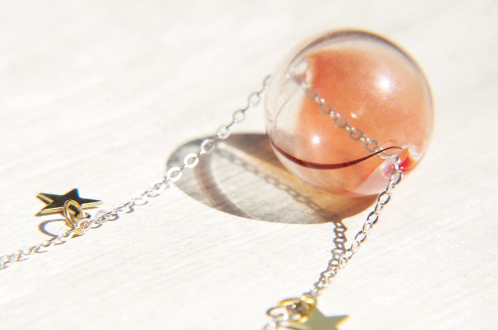 New Year's Gift / Universe Planet / French Stripe Mouth Blown Glass Necklace Short Chain Long Chain Clavicle Chain-Fantasy Starry Universe - Long Necklaces - Glass Multicolor