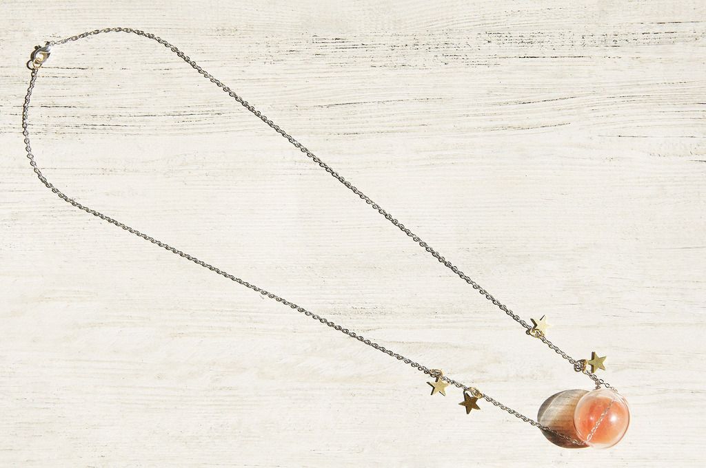 New Year's Gift / Universe Planet / French Stripe Mouth Blown Glass Necklace Short Chain Long Chain Clavicle Chain-Fantasy Starry Universe - Long Necklaces - Glass Multicolor