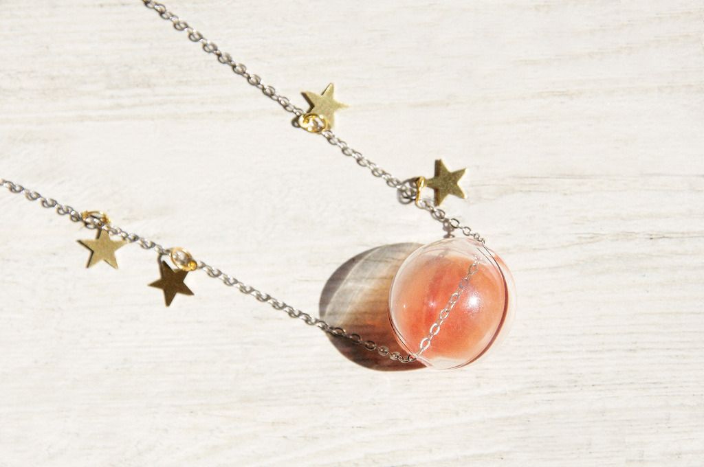 New Year's Gift / Universe Planet / French Stripe Mouth Blown Glass Necklace Short Chain Long Chain Clavicle Chain-Fantasy Starry Universe - Long Necklaces - Glass Multicolor