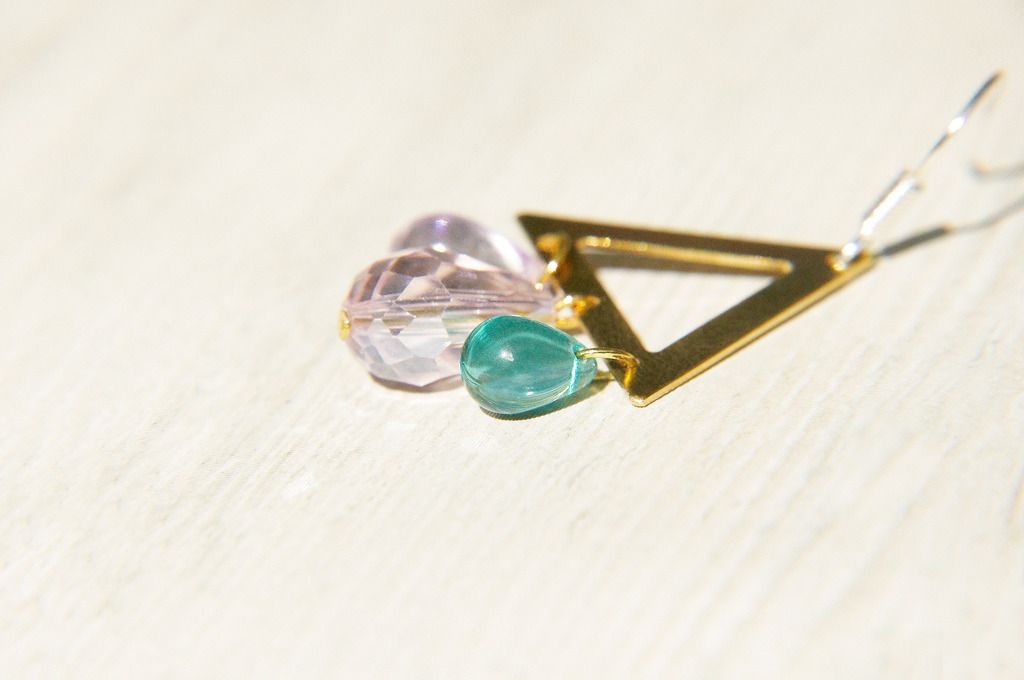 Happy New Year / simple sense / Bronze vintage glass earrings - actual situation of trigonometry World (clip-on / ear pin) - Earrings & Clip-ons - Glass Multicolor