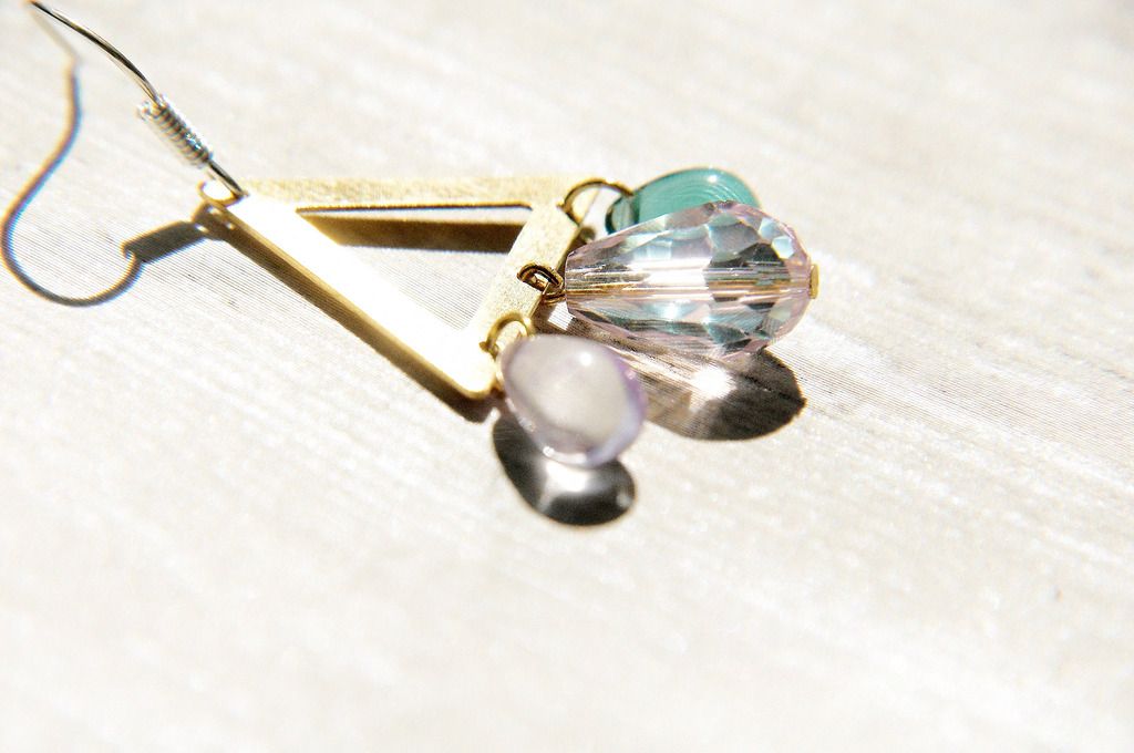 Happy New Year / simple sense / Bronze vintage glass earrings - actual situation of trigonometry World (clip-on / ear pin) - Earrings & Clip-ons - Glass Multicolor