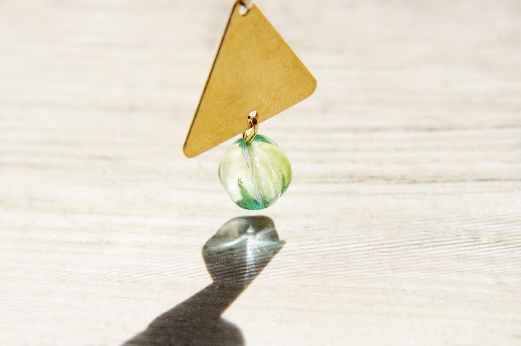 Happy New Year / simple sense / Bronze vintage glass earrings - actual situation of trigonometry World (clip-on / ear pin) - Earrings & Clip-ons - Glass Multicolor
