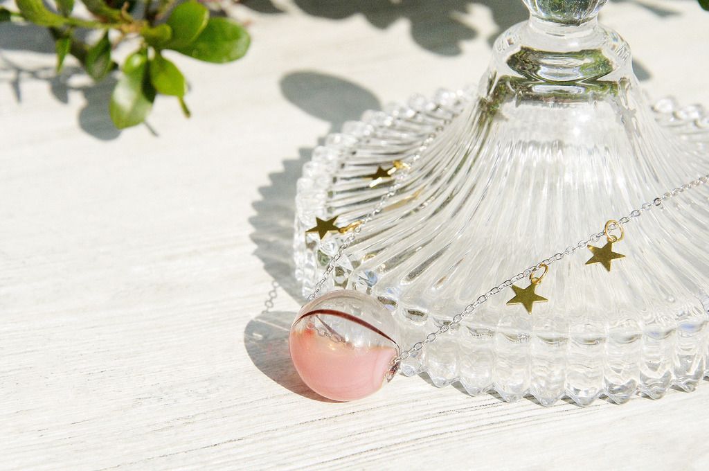 New Year's Gift / Universe Planet / French Stripe Mouth Blown Glass Necklace Short Chain Long Chain Clavicle Chain-Fantasy Starry Universe - Long Necklaces - Glass Multicolor