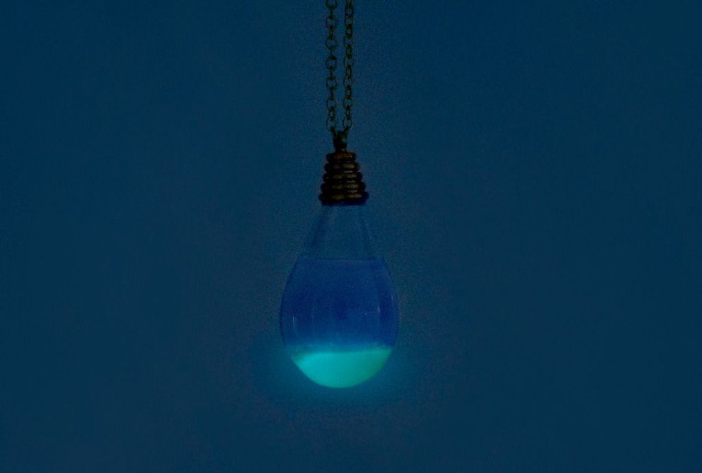 Anniversary 5% off the whole museum / Ocean wind / British transparent glass ball necklace-water blue ocean at night (Limited Luminous Edition) - Necklaces - Glass Blue