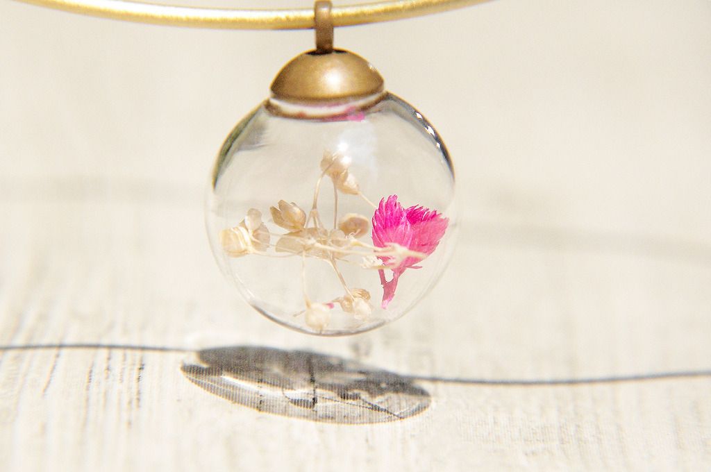 / Simplicity / French minimalist glass collar necklace-romantic dry flower world - สร้อยคอ - โลหะ หลากหลายสี