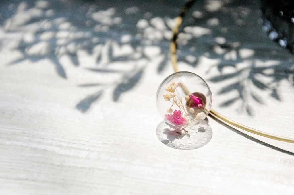 / Simplicity / French minimalist glass collar necklace-romantic dry flower world - สร้อยคอ - โลหะ หลากหลายสี