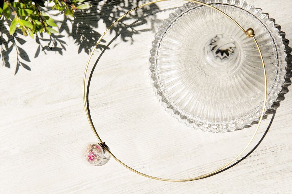 / Simplicity / French minimalist glass collar necklace-romantic dry flower world - สร้อยคอ - โลหะ หลากหลายสี