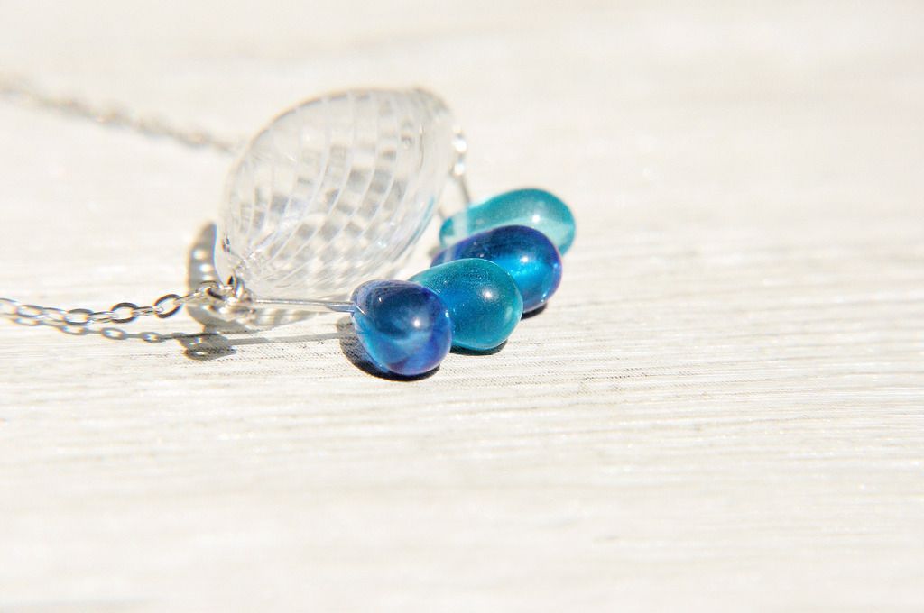 / シンプルセンス / フレンチストライプ 吹きガラスネックレス ショートチェーン ロングチェーン - バイユンドゥオ 水 water baby dropベビー - ロングネックレス - ガラス ホワイト