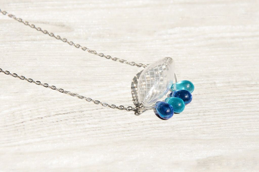 / シンプルセンス / フレンチストライプ 吹きガラスネックレス ショートチェーン ロングチェーン - バイユンドゥオ 水 water baby dropベビー - ロングネックレス - ガラス ホワイト