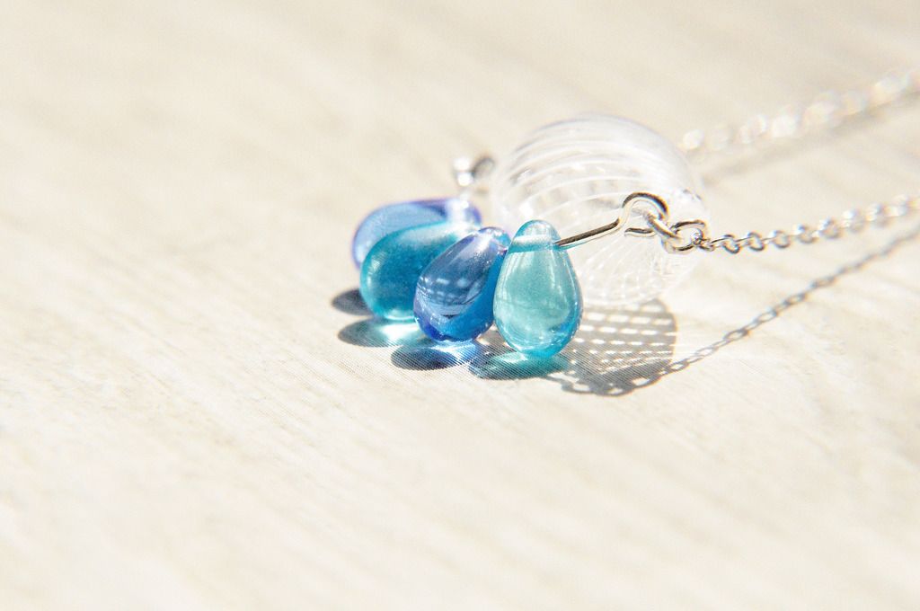 / シンプルセンス / フレンチストライプ 吹きガラスネックレス ショートチェーン ロングチェーン - バイユンドゥオ 水 water baby dropベビー - ロングネックレス - ガラス ホワイト