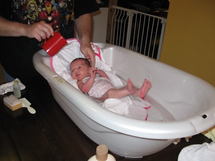 Lily's first bath
