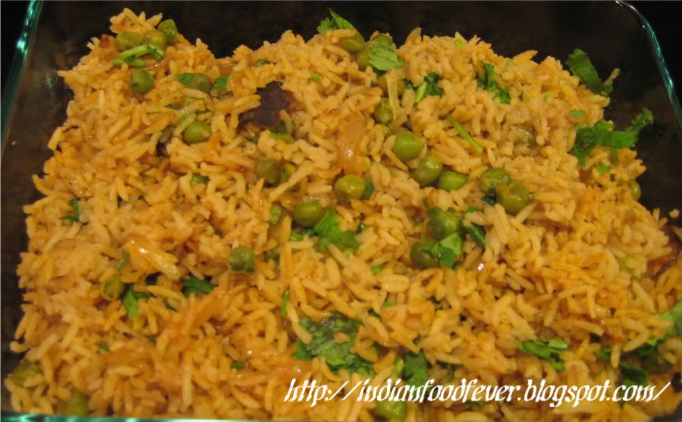 Peas Pulao,Green peas pulao,Rice with green peas