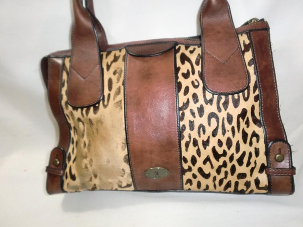 fossil leather and leopard print bag