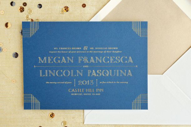 Art Deco Great Gatsby Gold Foil Wedding Invitations by Lauren Chism