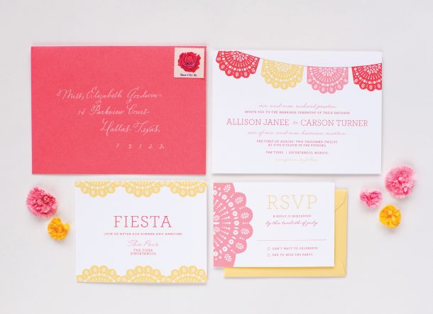 Bodega Fiesta Papel Picado Wedding Invitations by Lauren Chism