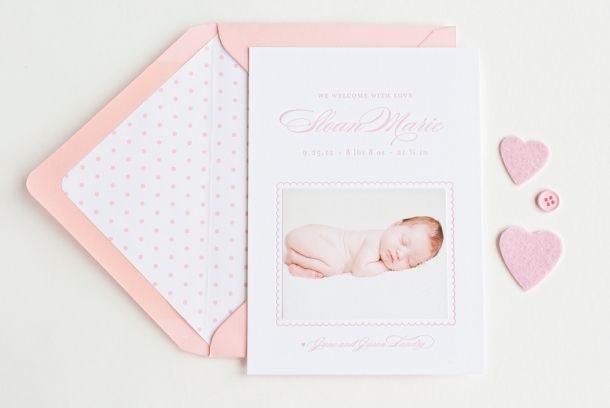 Classic Pink Letterpress Birth Announcement by Lauren Chism