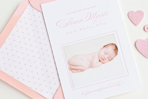 Classic Pink Letterpress Birth Announcement by Lauren Chism