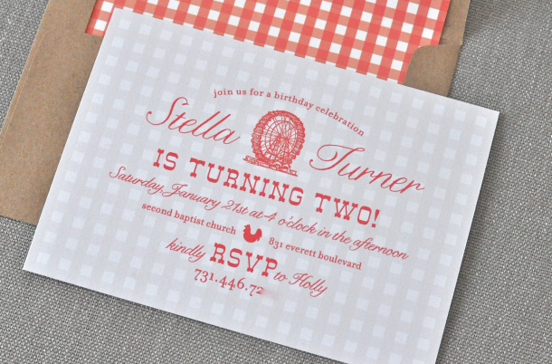 County fair gingham birthday invitations