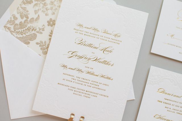 Lauren Chism Fine Papers Gold Foil and Lace Wedding Invitations