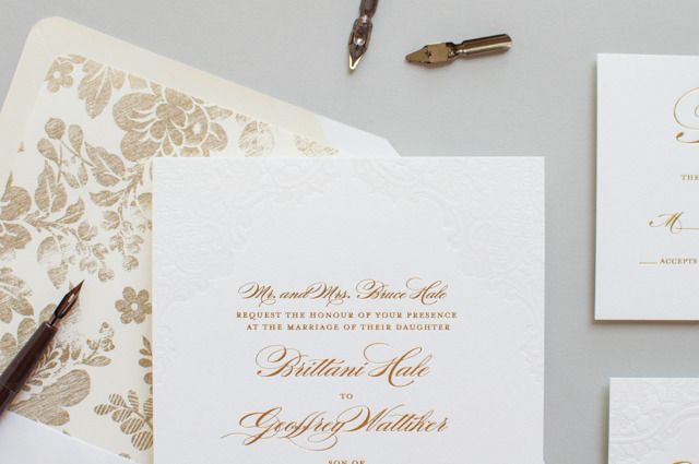 Lauren Chism Fine Papers Gold Foil and Lace Wedding Invitations
