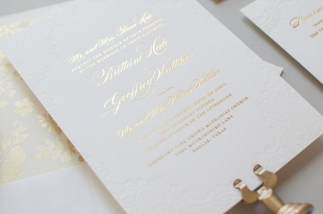 Lauren Chism Fine Papers Gold Foil and Lace Wedding Invitations