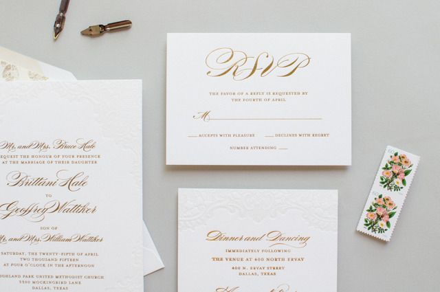 Lauren Chism Fine Papers Gold Foil and Lace Wedding Invitations