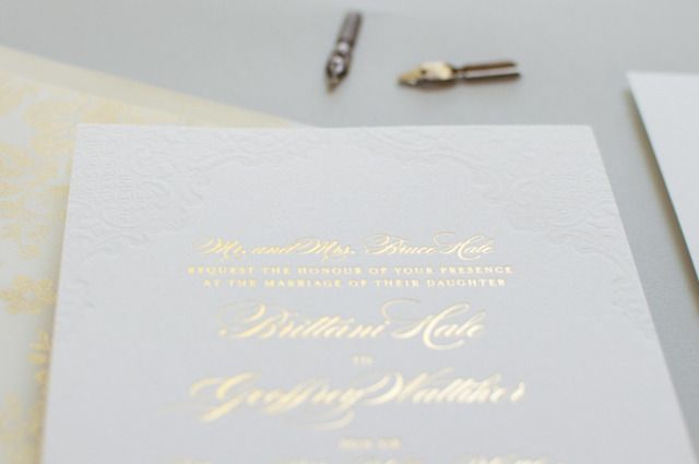 Lauren Chism Fine Papers Gold Foil and Lace Wedding Invitations