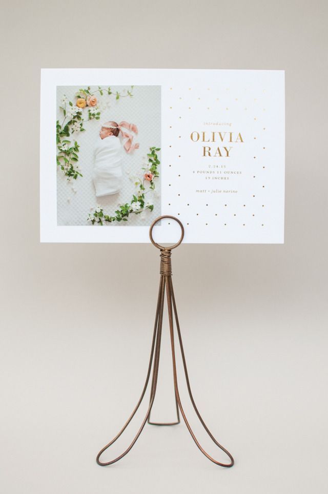Lauren Chism Gold Foil Polka Dot Birth Announcements