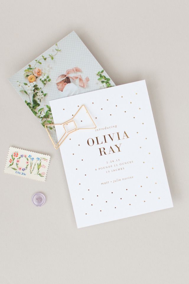 Lauren Chism Gold Foil Polka Dot Birth Announcements