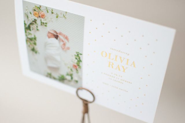 Lauren Chism Gold Foil Polka Dot Birth Announcements