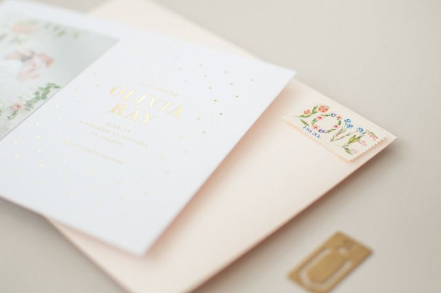 Lauren Chism Gold Foil Polka Dot Birth Announcements