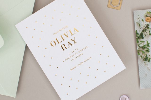 Lauren Chism Gold Foil Polka Dot Birth Announcements