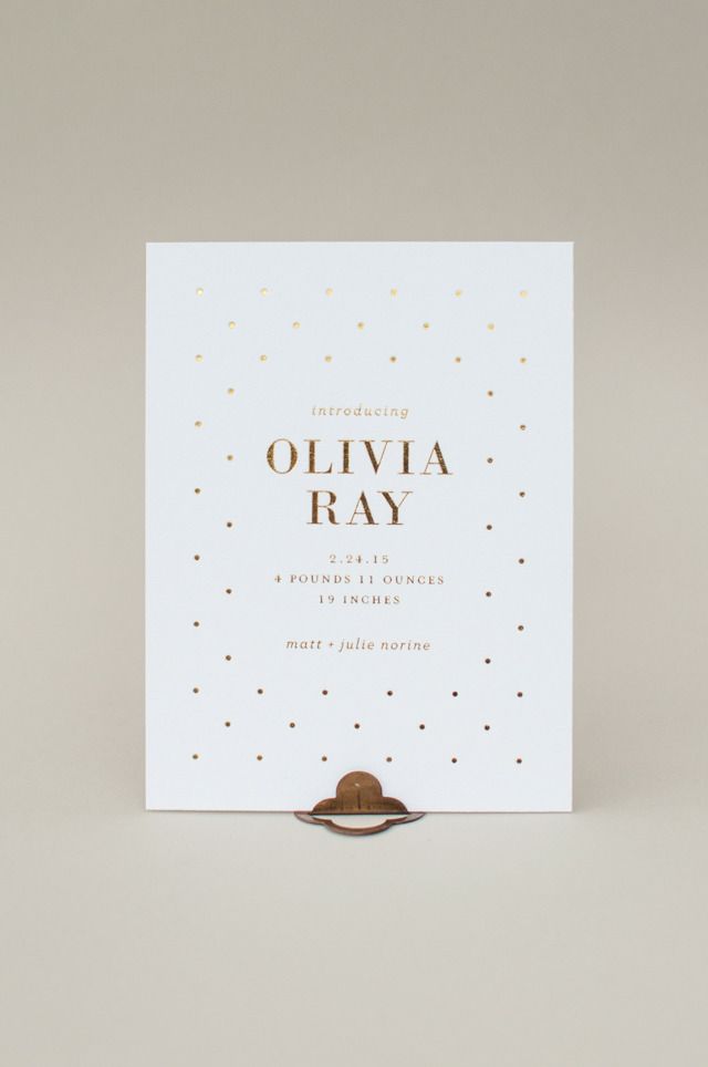 Lauren Chism Gold Foil Polka Dot Birth Announcements