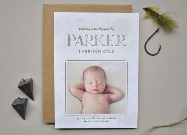 little fisherman birth announcements by palm papers