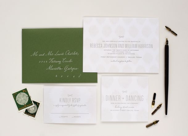 Marbella Ikat Letterpress Wedding Invitation by Lauren Chism Fine Papers