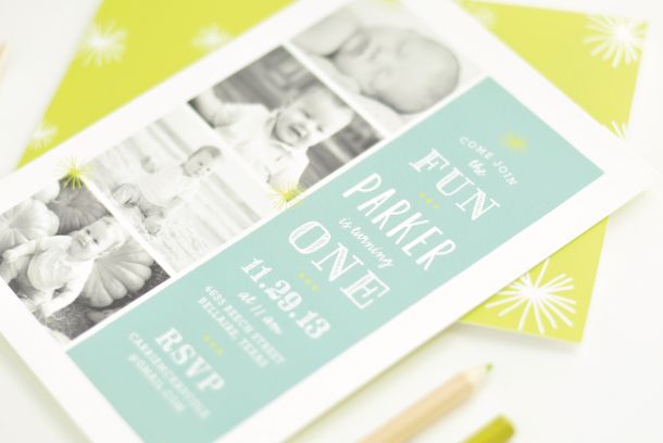 Parker's First Birthday Photo Party Invitations