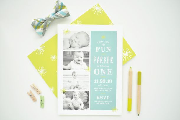 Parker's First Birthday Photo Party Invitations